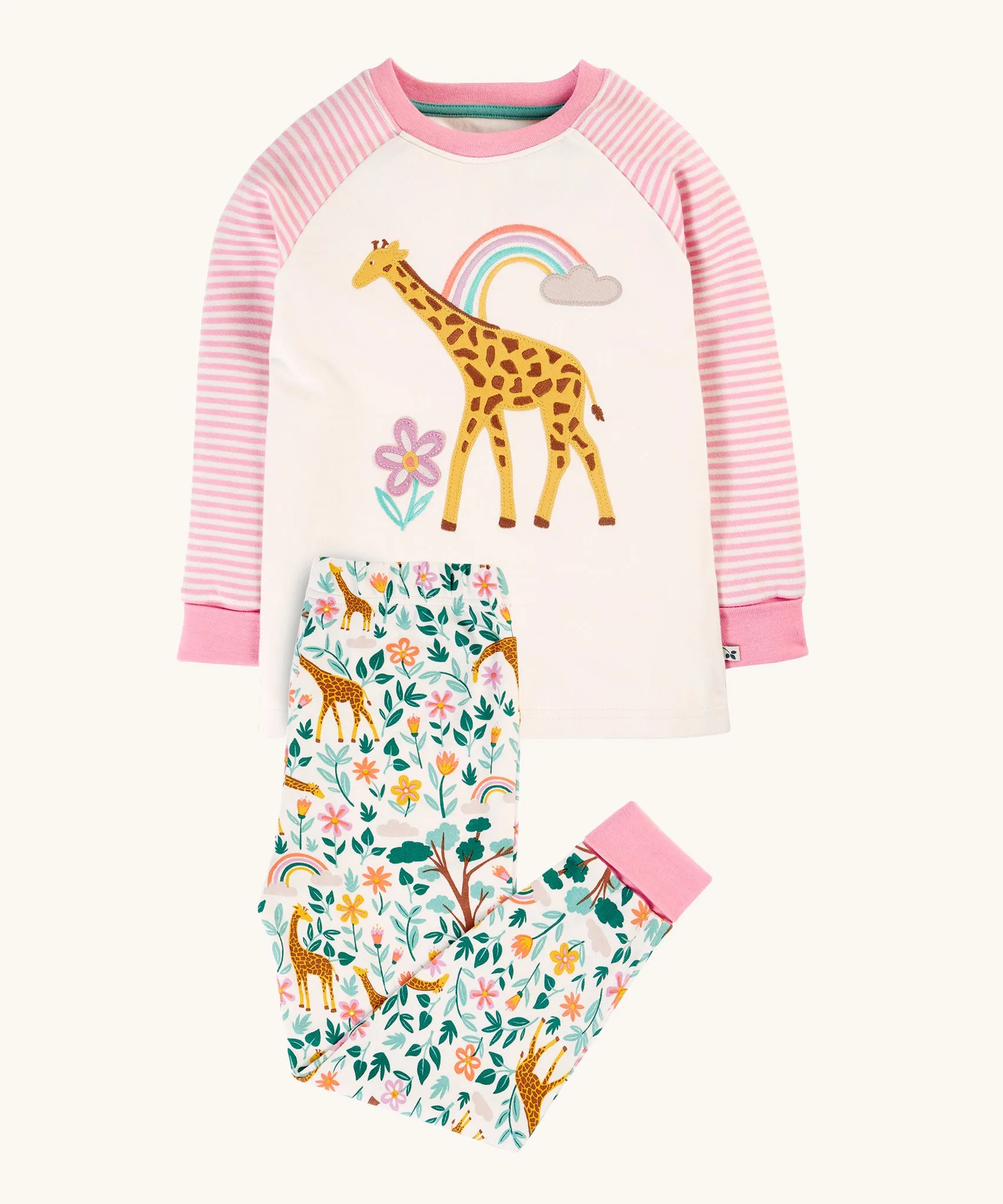 Frugi Jamie Jim Jams - White Giraffes/Cosmos Stripe