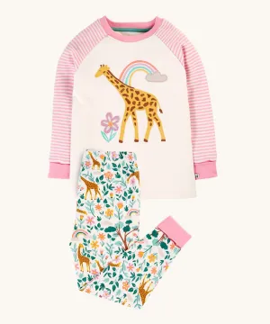 Frugi Jamie Jim Jams - White Giraffes/Cosmos Stripe