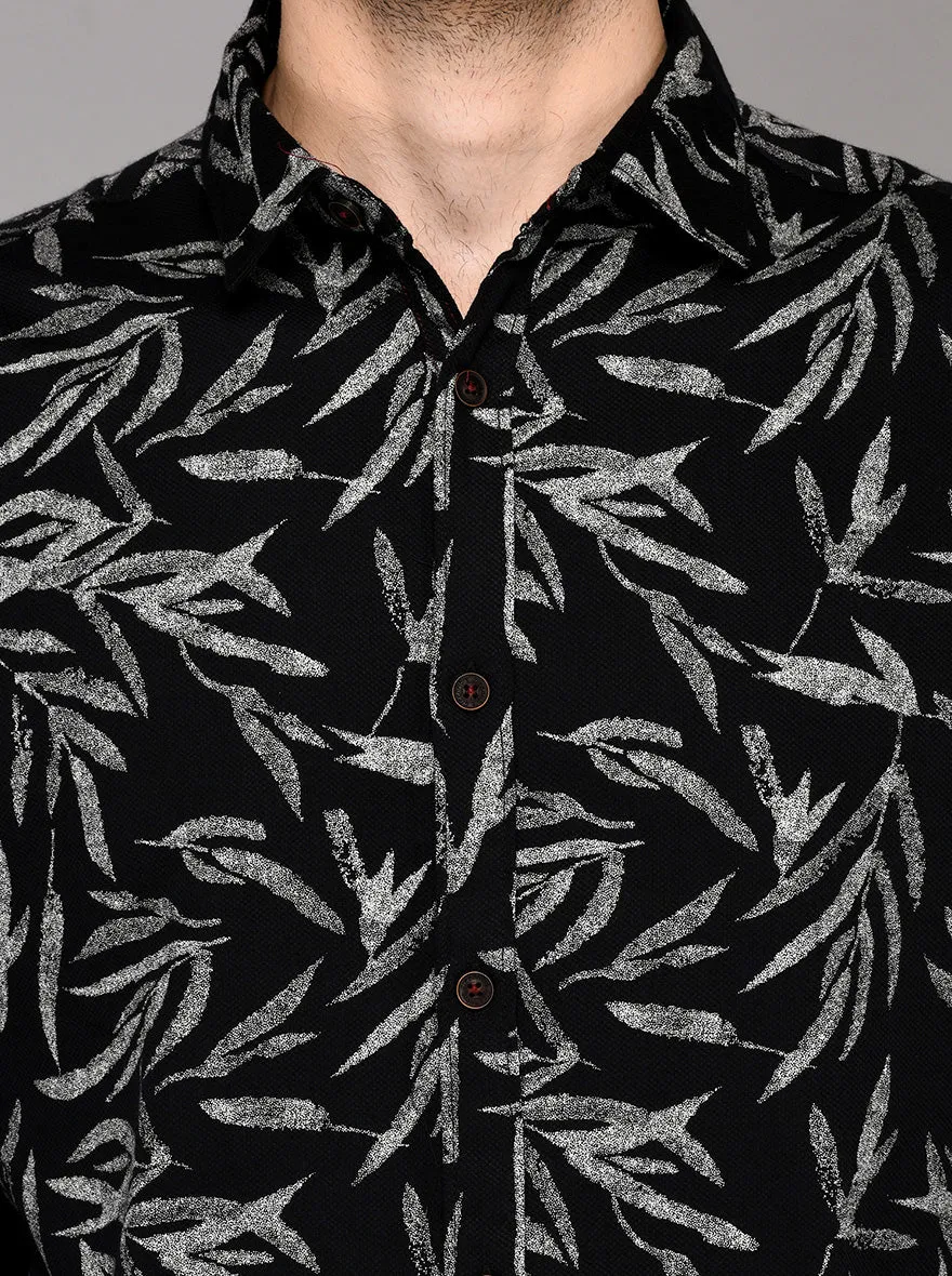 Greenfibre Black Printed Slim Fit Casual Shirt