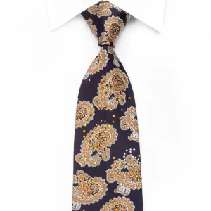 Guy Laroche Men's Crystal Tie Yellow Paisley On Navy Blue Sparkling With Rhinestones
