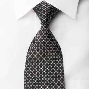 Guy Laroche Rhinestone Silk Necktie Silver Dots On Black With Silver Sparkles