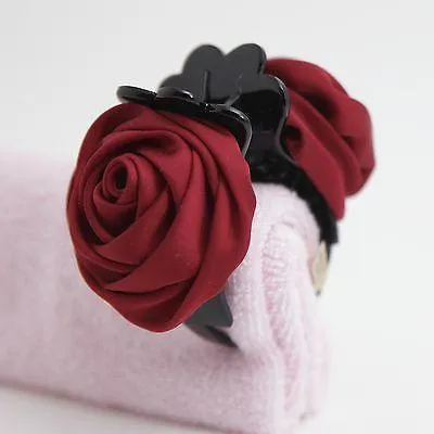 handmade satin mini rose jaw claw clip