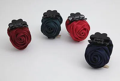 handmade satin mini rose jaw claw clip