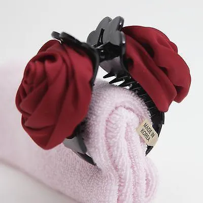 handmade satin mini rose jaw claw clip