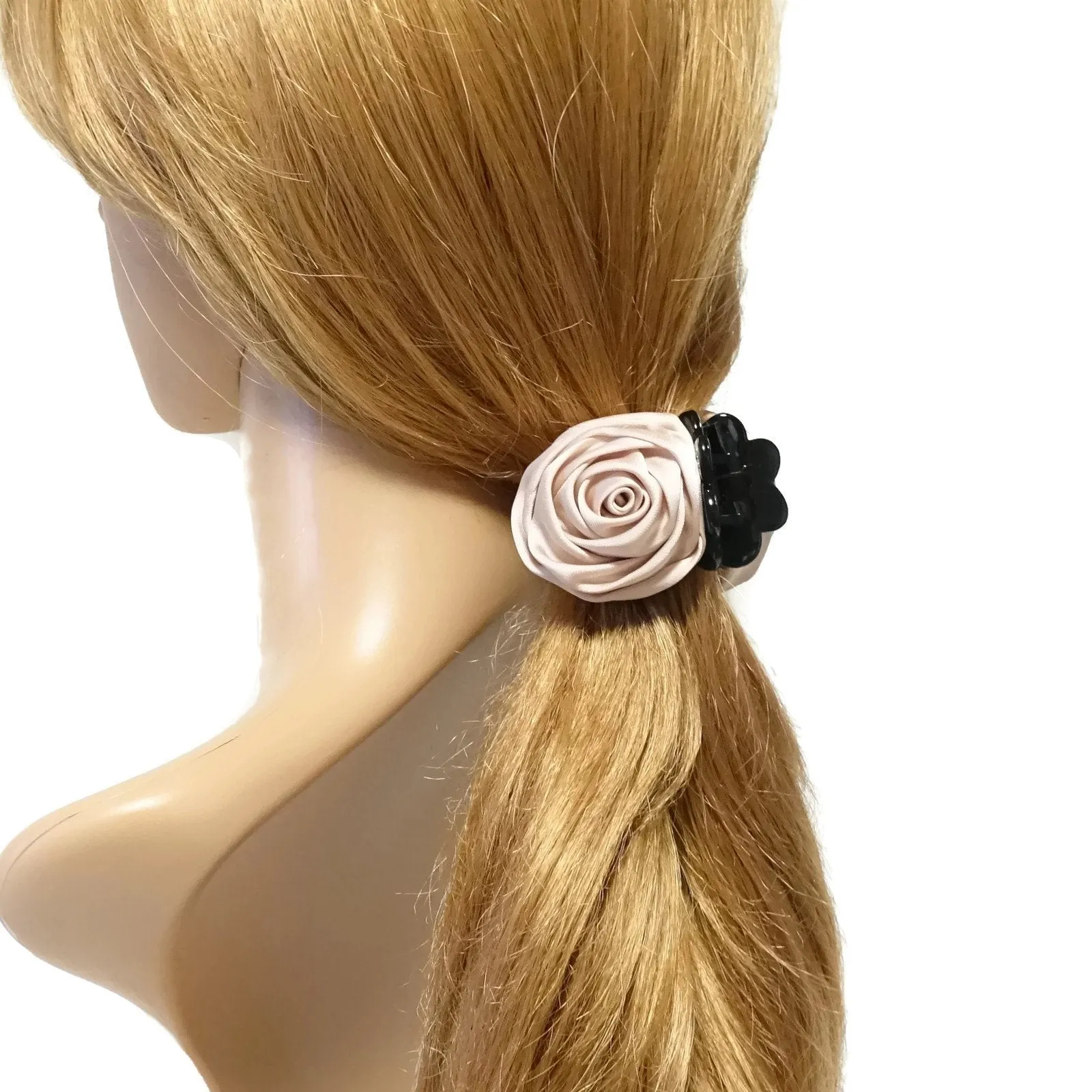 handmade satin mini rose jaw claw clip