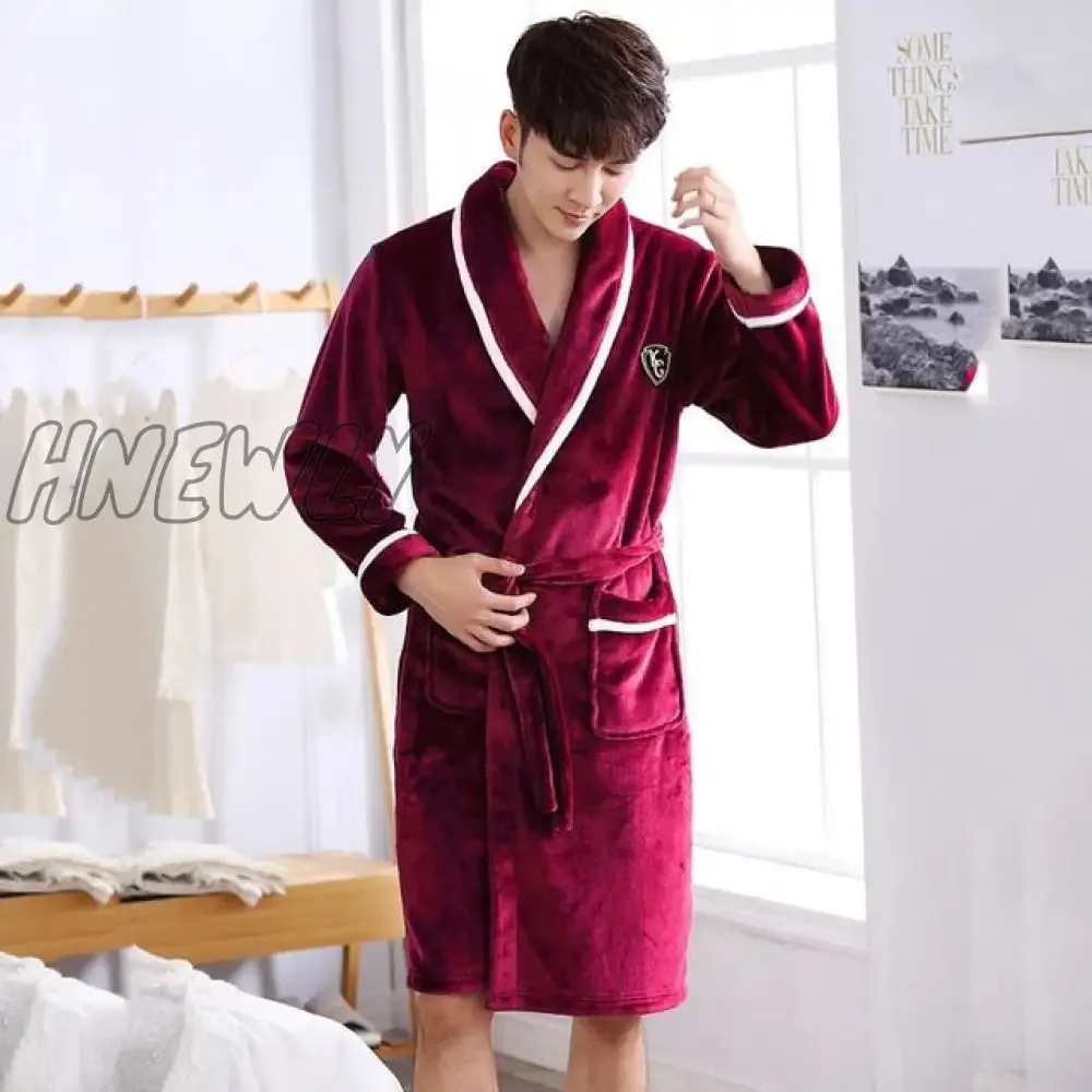 Hnewly Winter Thick Warm Female Coral Fleece Kimono Robe Lovers Couple Nightgown Bath Gown Sleepwear Men Large Nightwear M L XL XXL 3XL