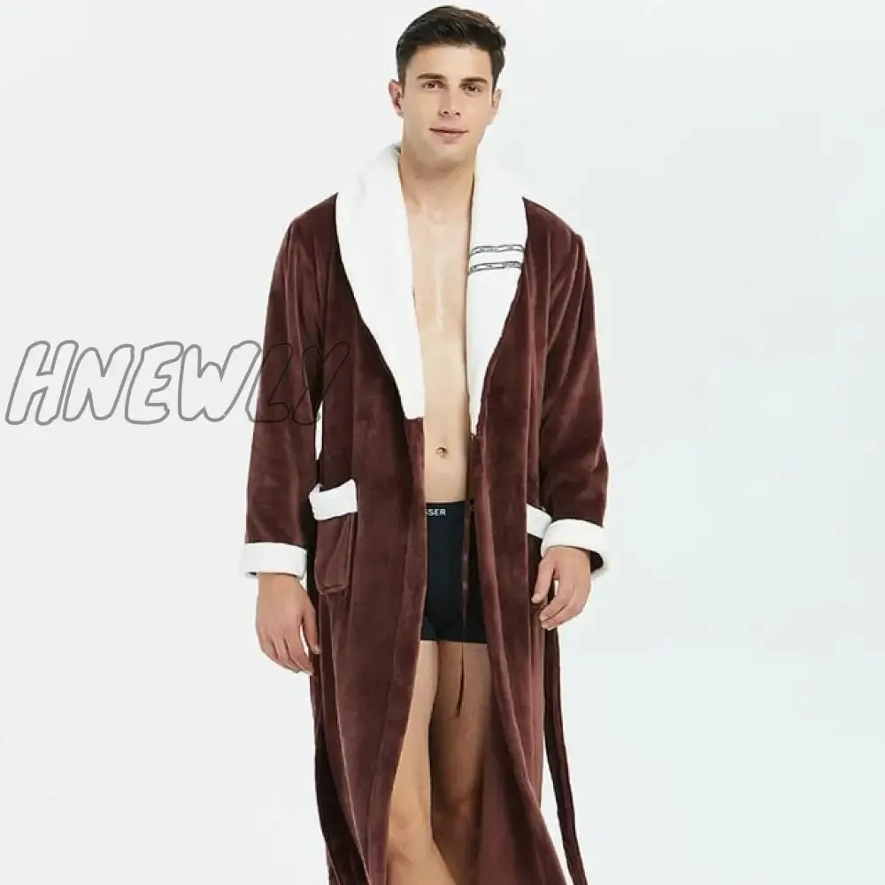 Hnewly Winter Thick Warm Female Coral Fleece Kimono Robe Lovers Couple Nightgown Bath Gown Sleepwear Men Large Nightwear M L XL XXL 3XL