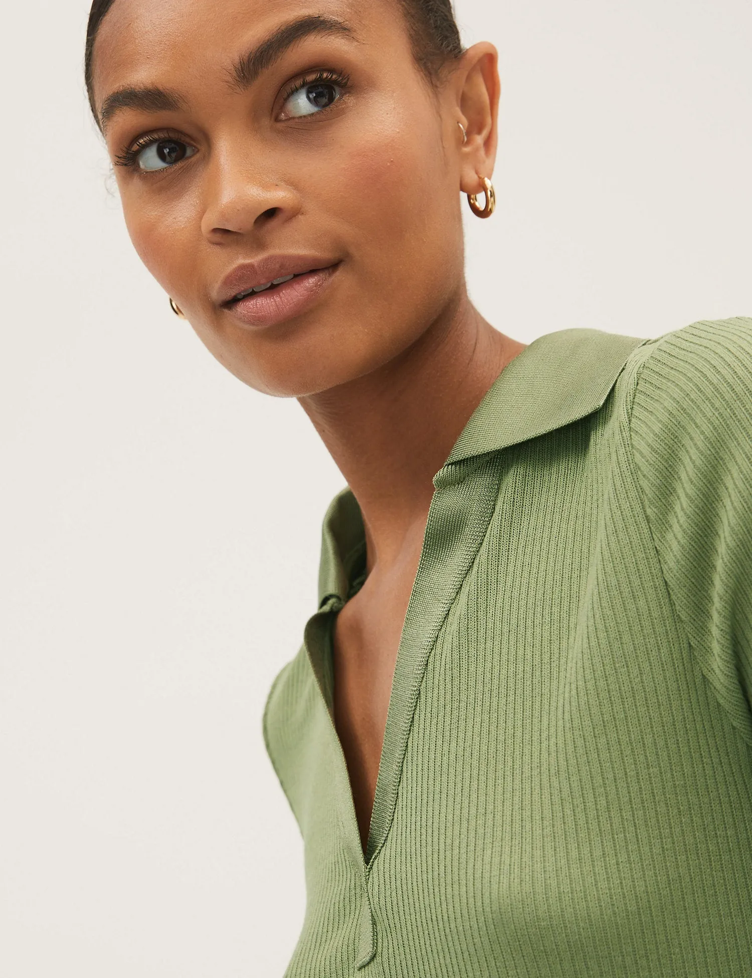 Jersey Ribbed Collared Regular Fit Top