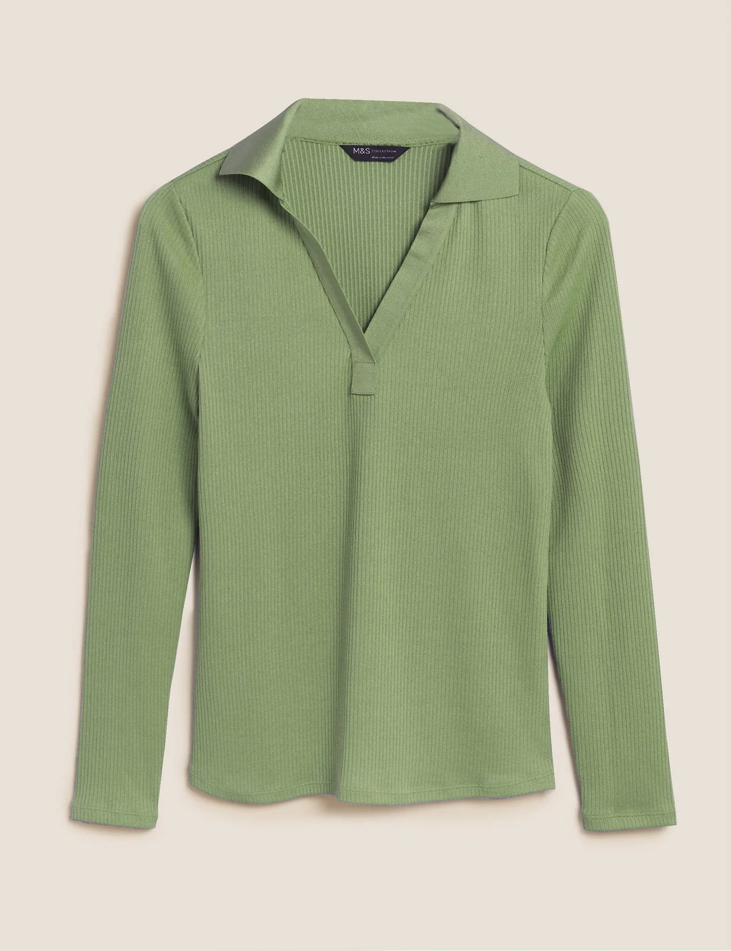 Jersey Ribbed Collared Regular Fit Top