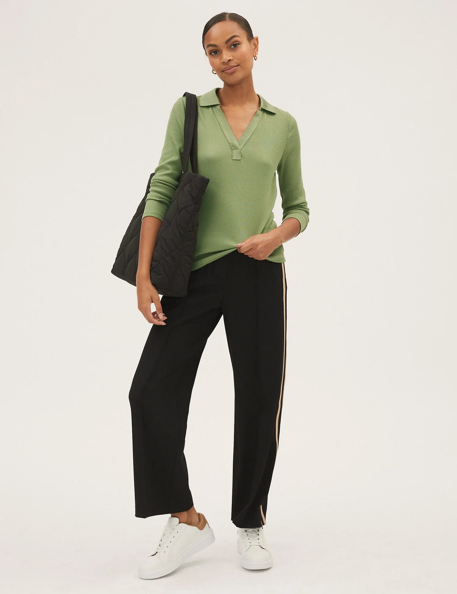 Jersey Ribbed Collared Regular Fit Top