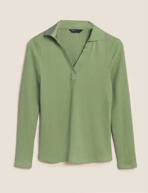Jersey Ribbed Collared Regular Fit Top