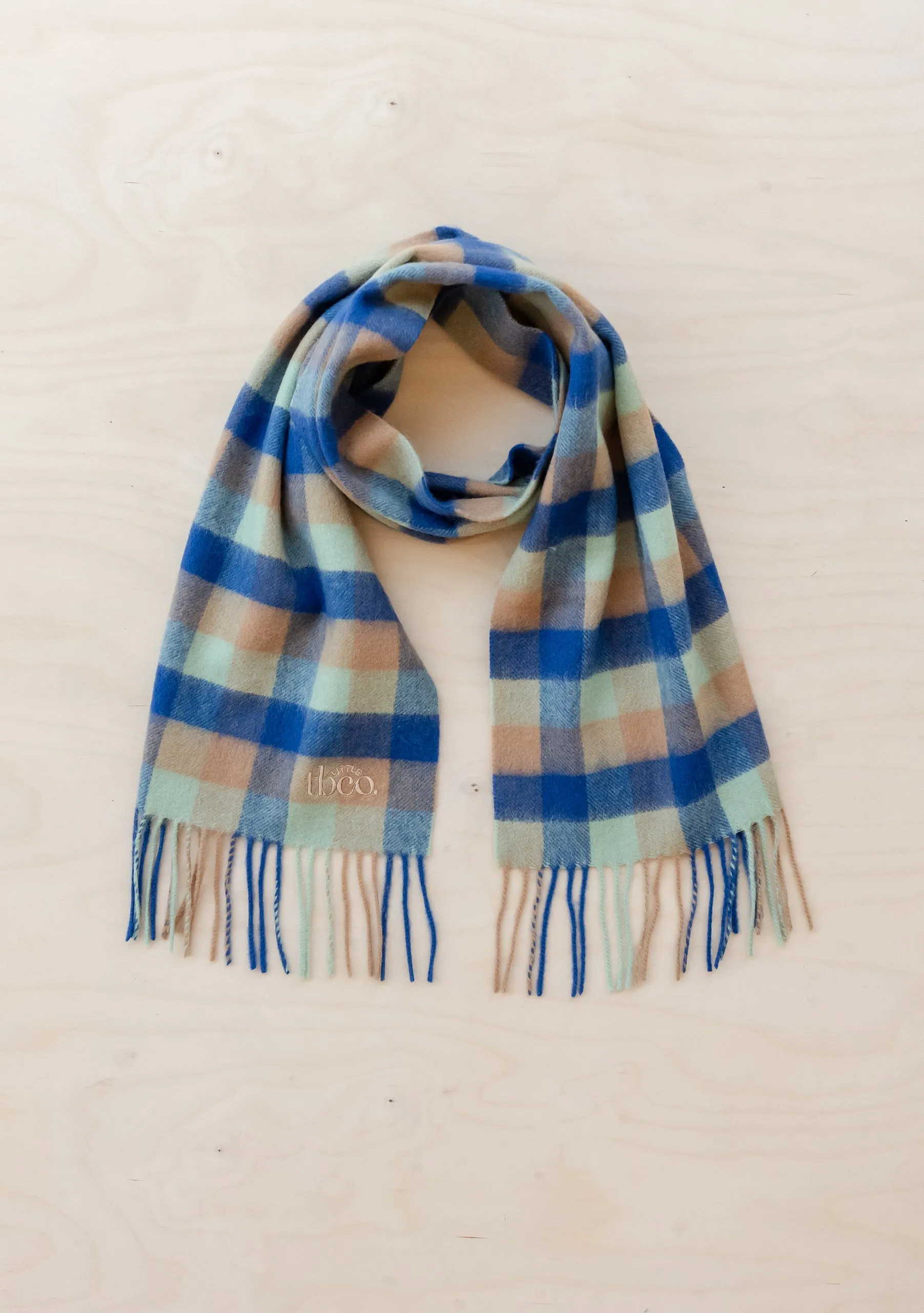 Lambswool Kids Scarf in Blue Multi Gingham