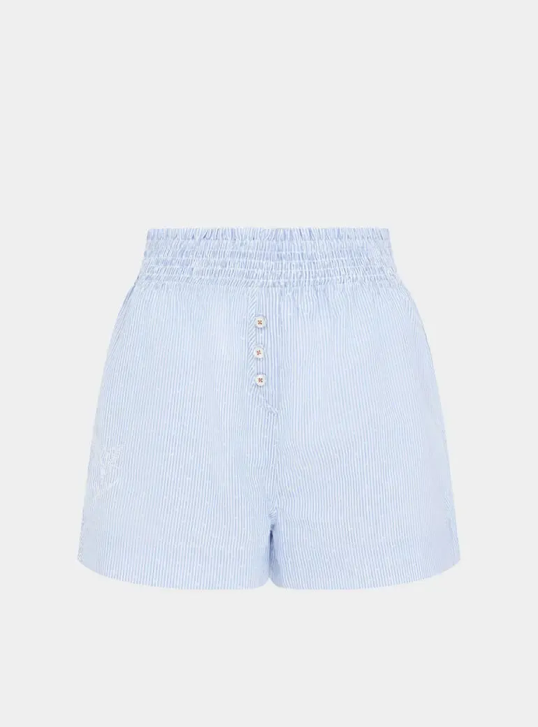 Lomandra Ethical-Cotton Pyjama Shorts - Mountain Blue