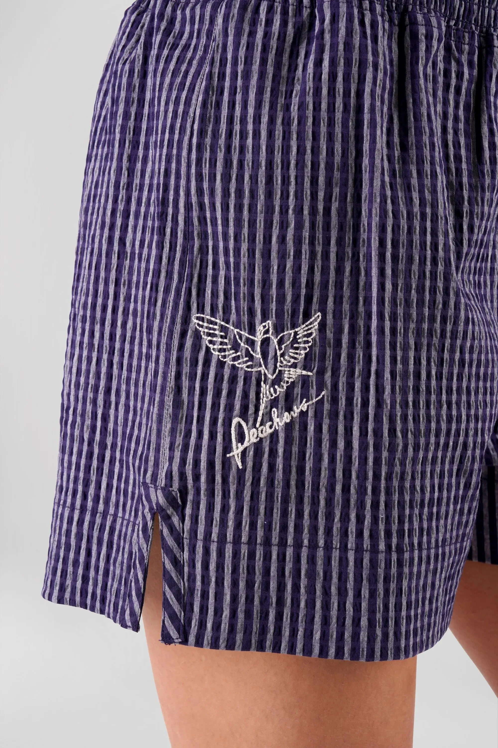 Lomandra Striped Ethical-Cotton Pyjama  Shorts - Indigo Blue