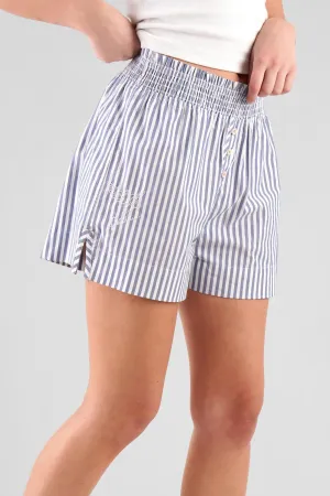 Lomandra Striped Ethical-Cotton Pyjama Shorts - Oceanic Blue