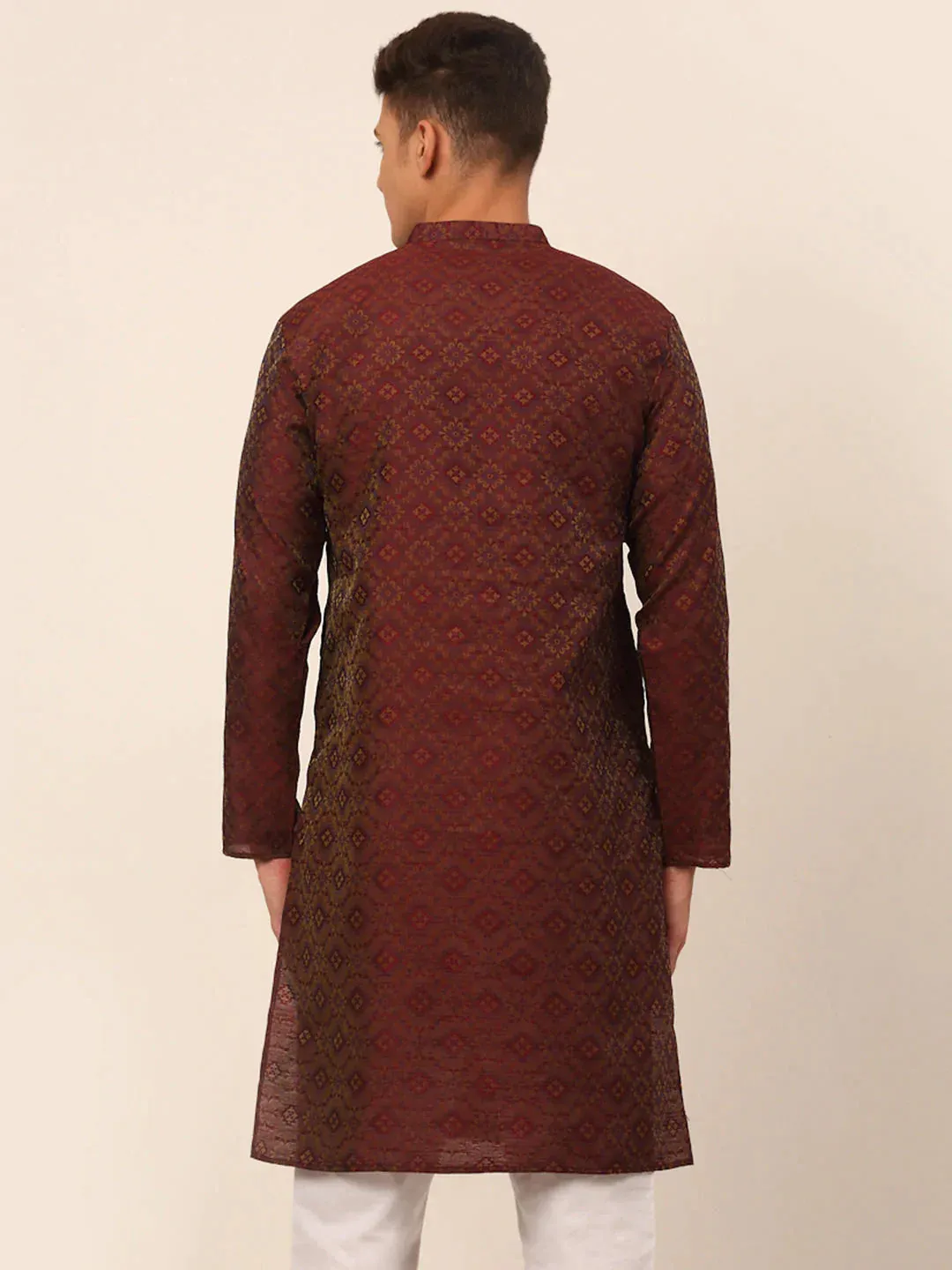 Men Maroon Floral Printed Kurta Only