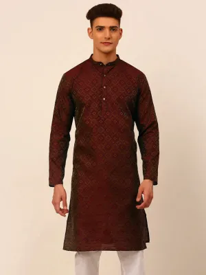 Men Maroon Floral Printed Kurta Only