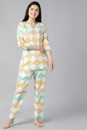 Multi Colour Pure Cotton Geometric Print Night Suit