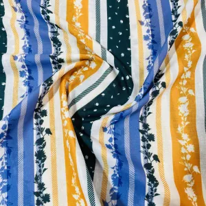 Multicolor Floral Stripe Print Cotton Fabric 12
