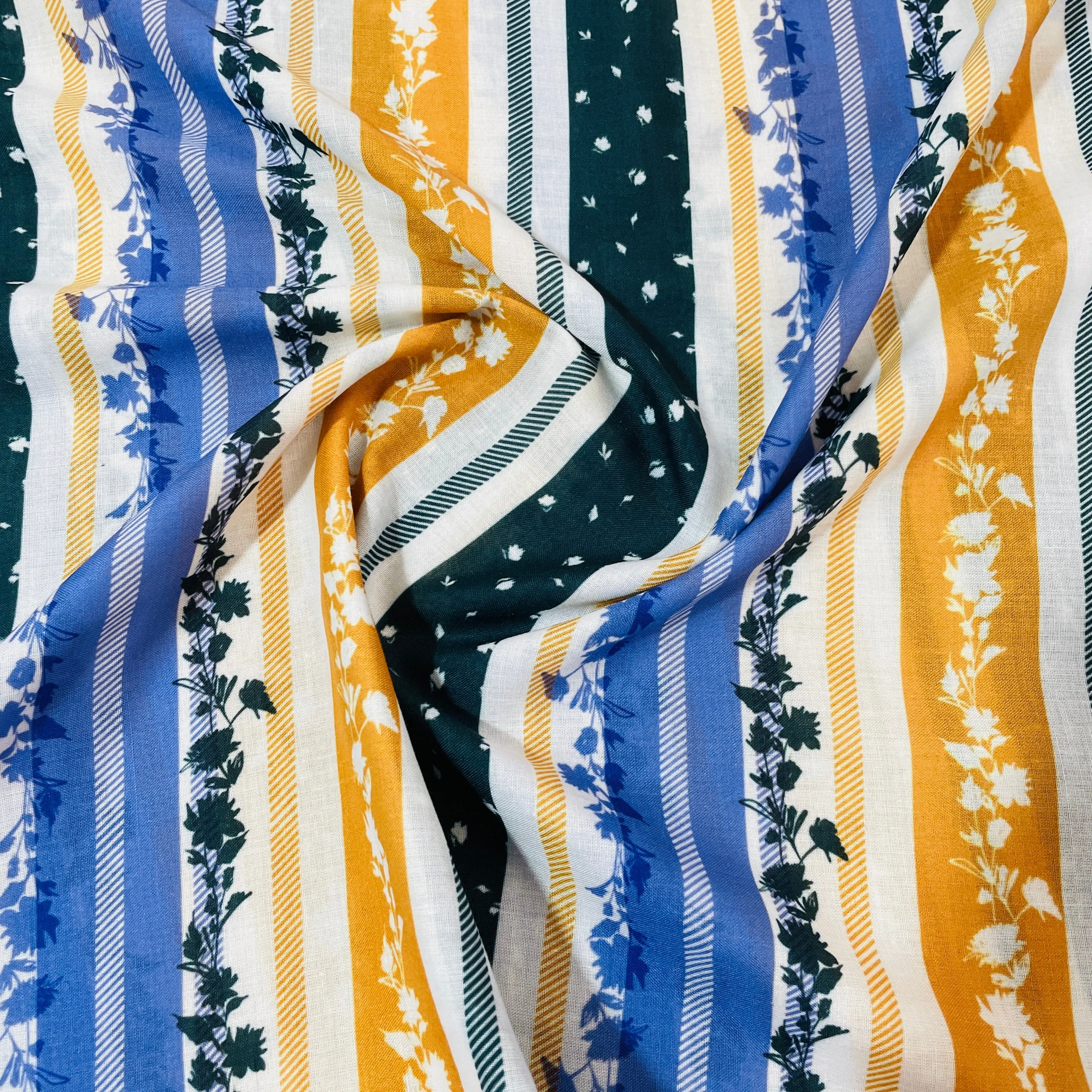Multicolor Floral Stripe Print Cotton Fabric 12