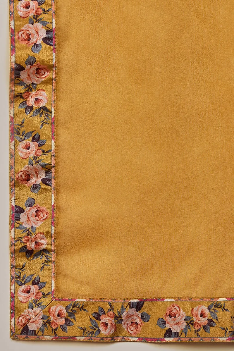 Mustard Silk Blend Floral Printed A Line Suit Set