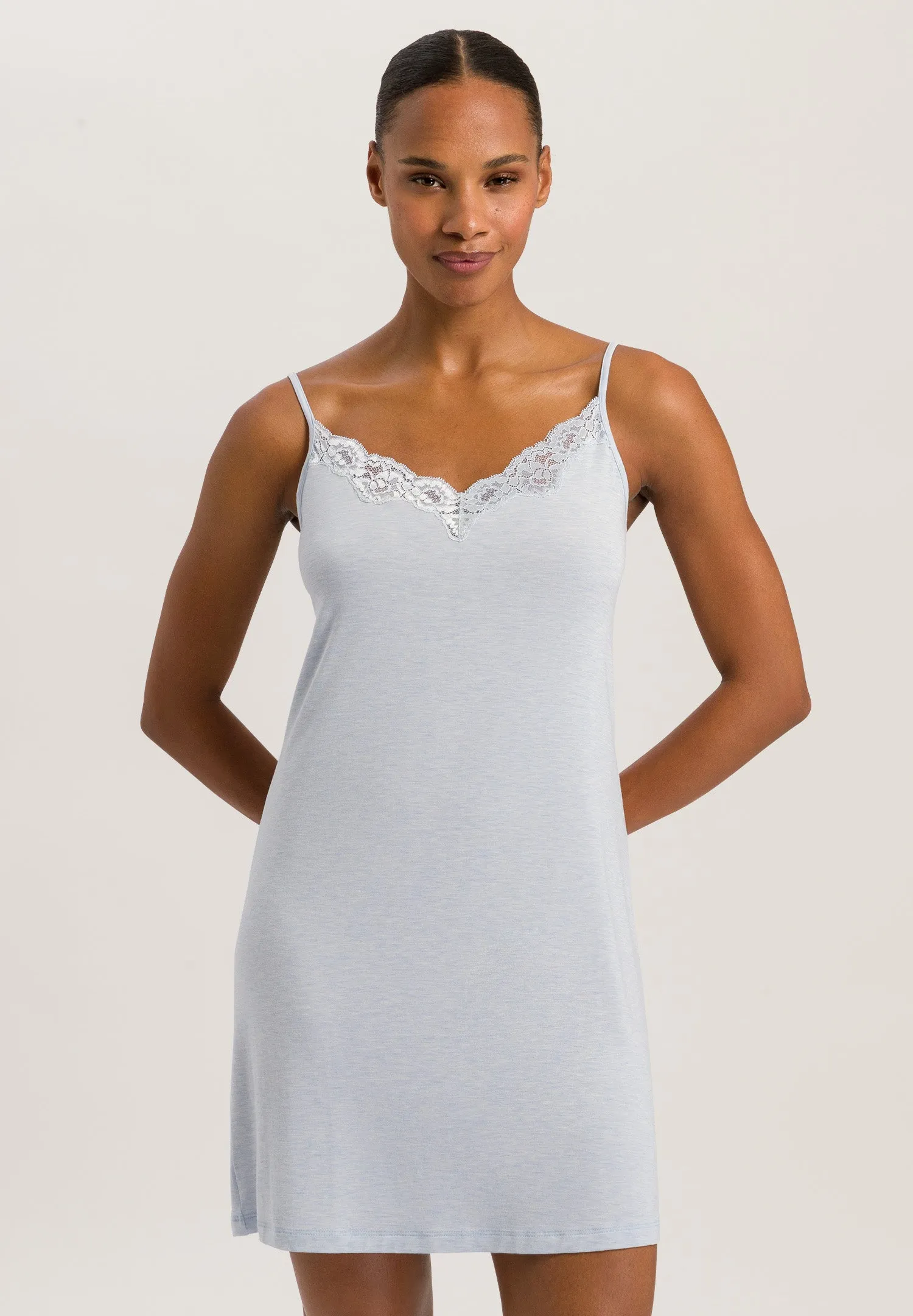 Natural Elegance Lace Trim V-Neck Chemise | Whispering Blue 74901-2503