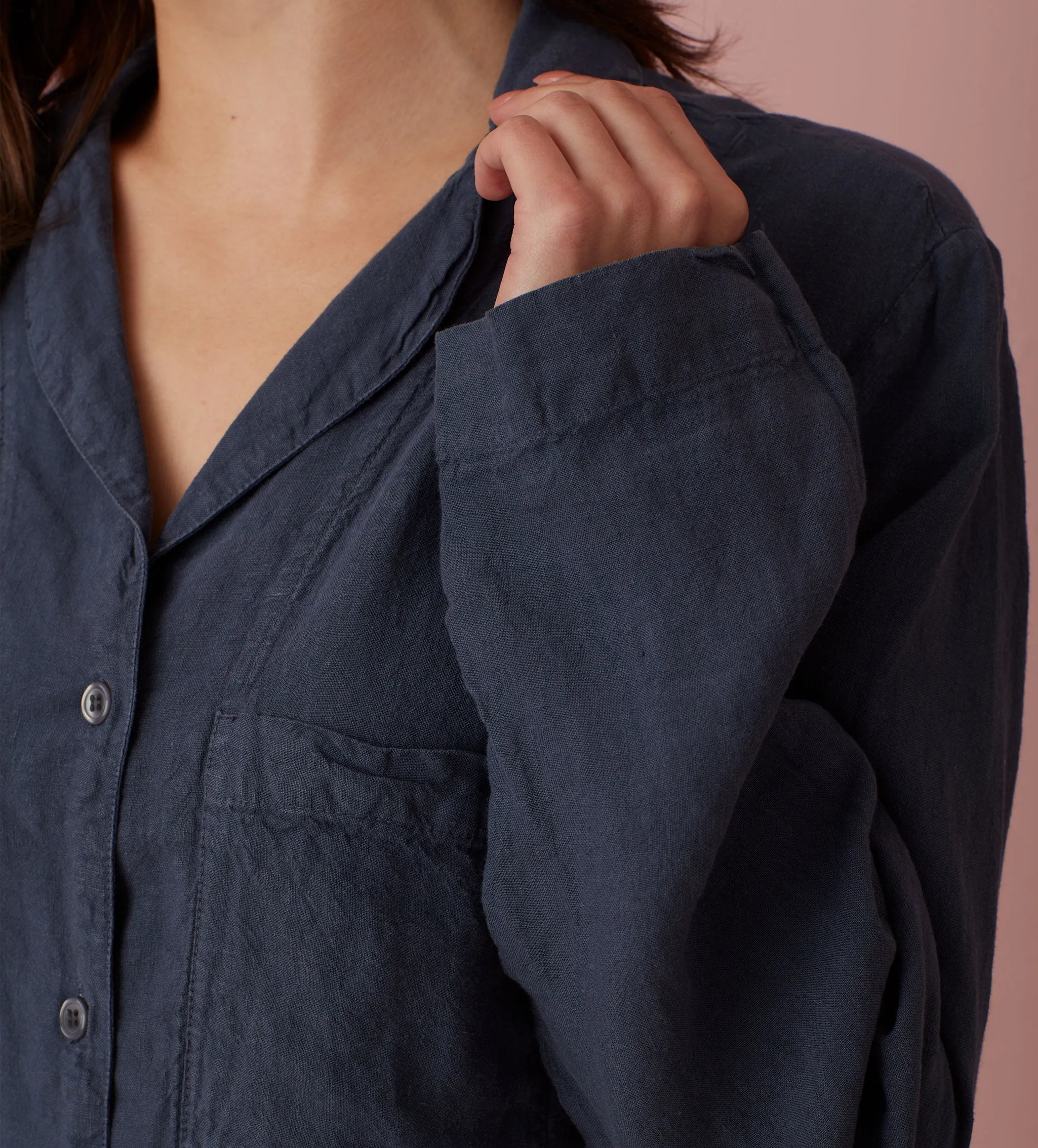 Navy 100% Linen Nightwear
