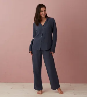 Navy 100% Linen Nightwear