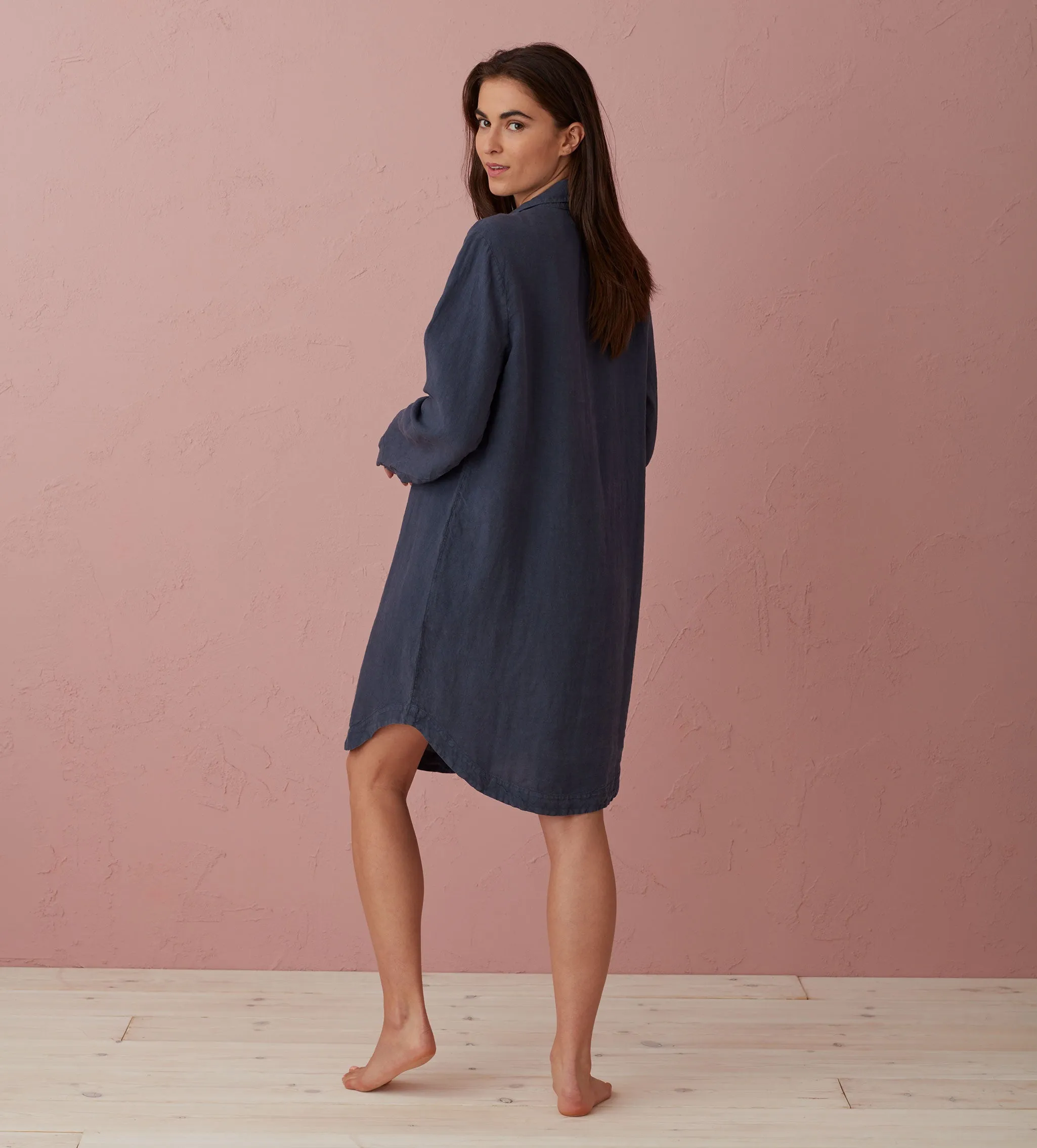 Navy 100% Linen Nightwear