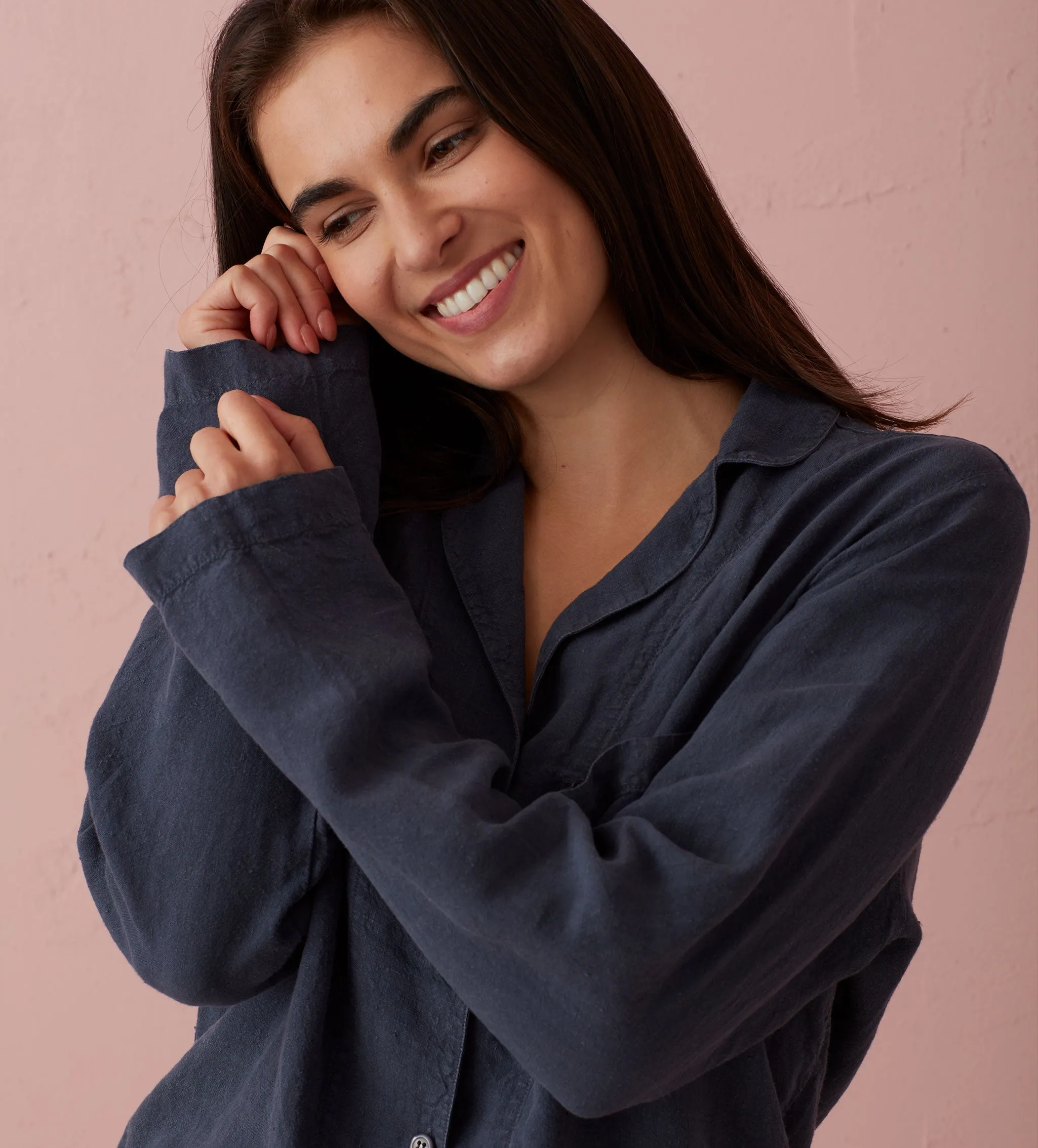 Navy 100% Linen Nightwear