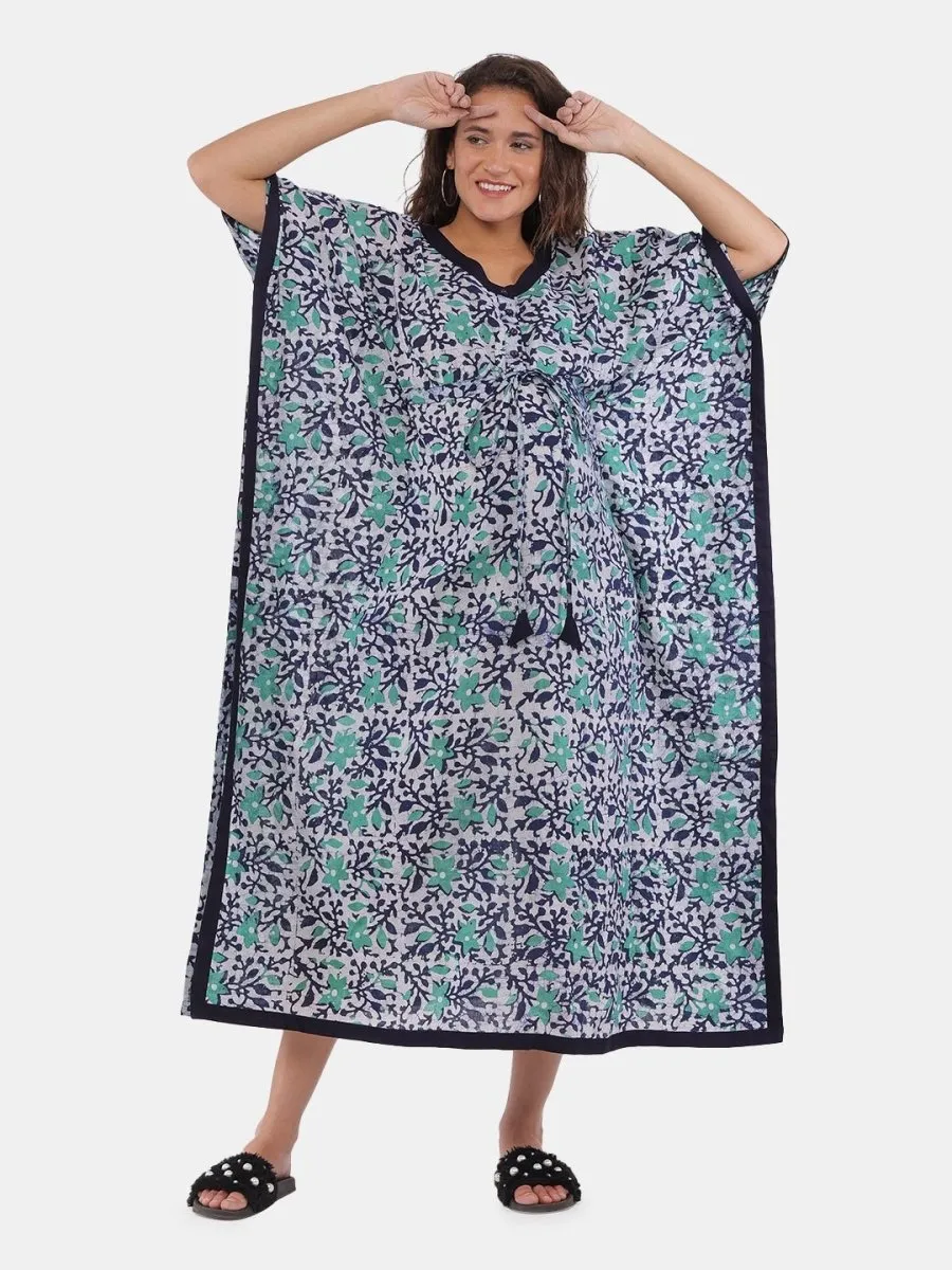 Navy Blue & Aqua Batik Dyed Maternity and Feeding Nighty Kaftan