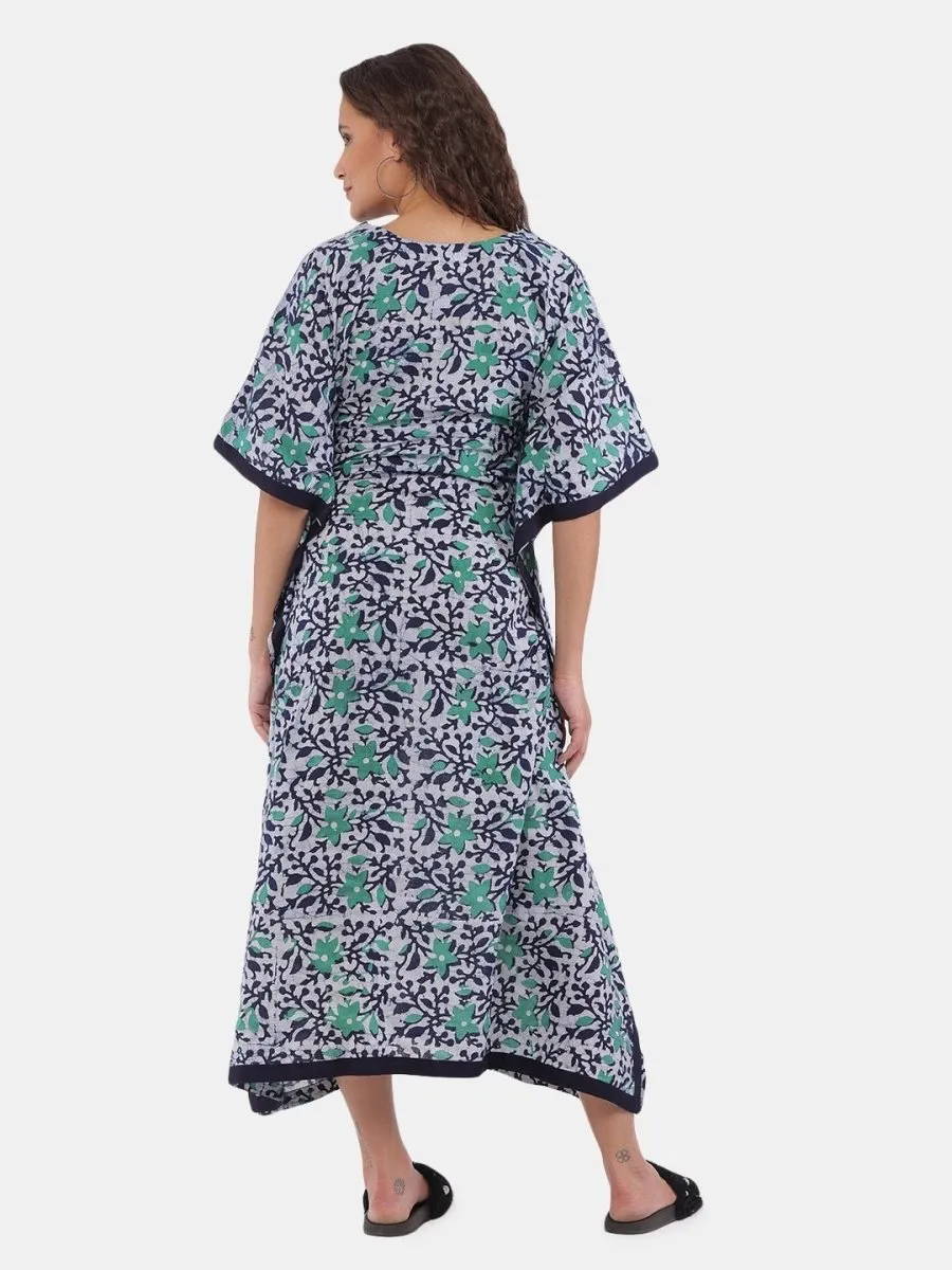 Navy Blue & Aqua Batik Dyed Maternity and Feeding Nighty Kaftan