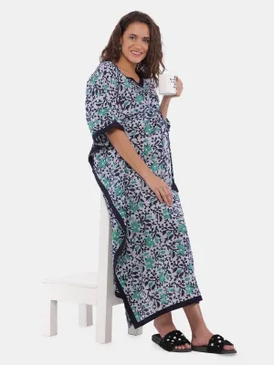 Navy Blue & Aqua Batik Dyed Maternity and Feeding Nighty Kaftan