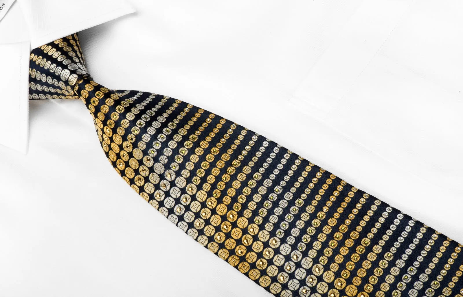 Nina Ricci Men's Crystal Silk Tie Yellow Geometric Dots On Navy
