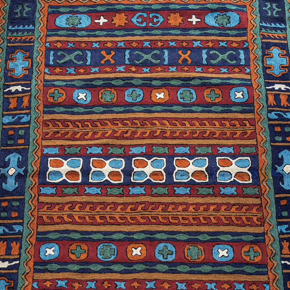 Original Chain Stitch Crewel Wool Thread Hand Embroidery Carpet (56 x 36 in)