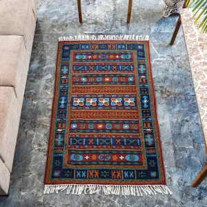 Original Chain Stitch Crewel Wool Thread Hand Embroidery Carpet (56 x 36 in)