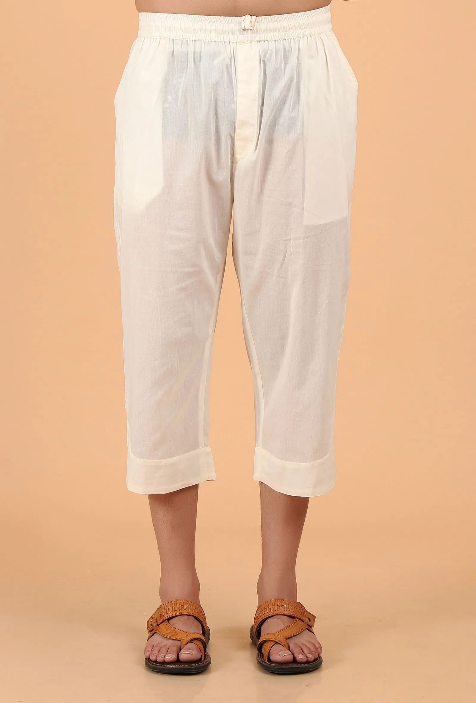 Peach Cotton Mulmul Short Kurta & White Three Quarter Pant