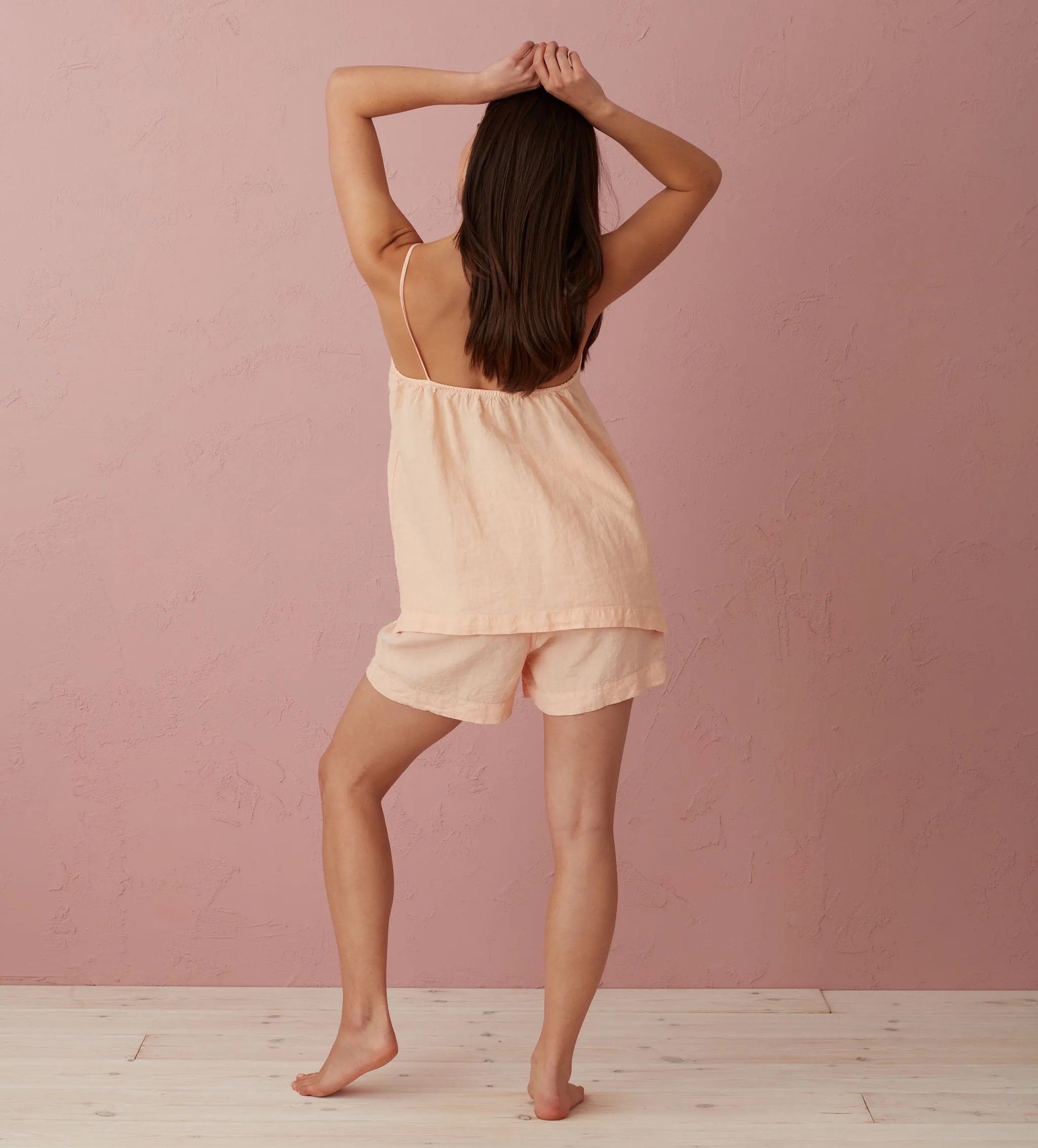 Peach Evie 100% Linen Shorts