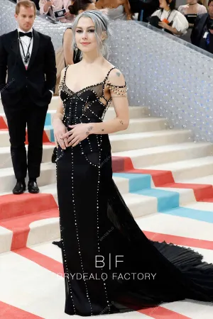 Phoebe Bridgers Met Gala 2023 Pearls Black Cold Shoulder Mermaid Dress