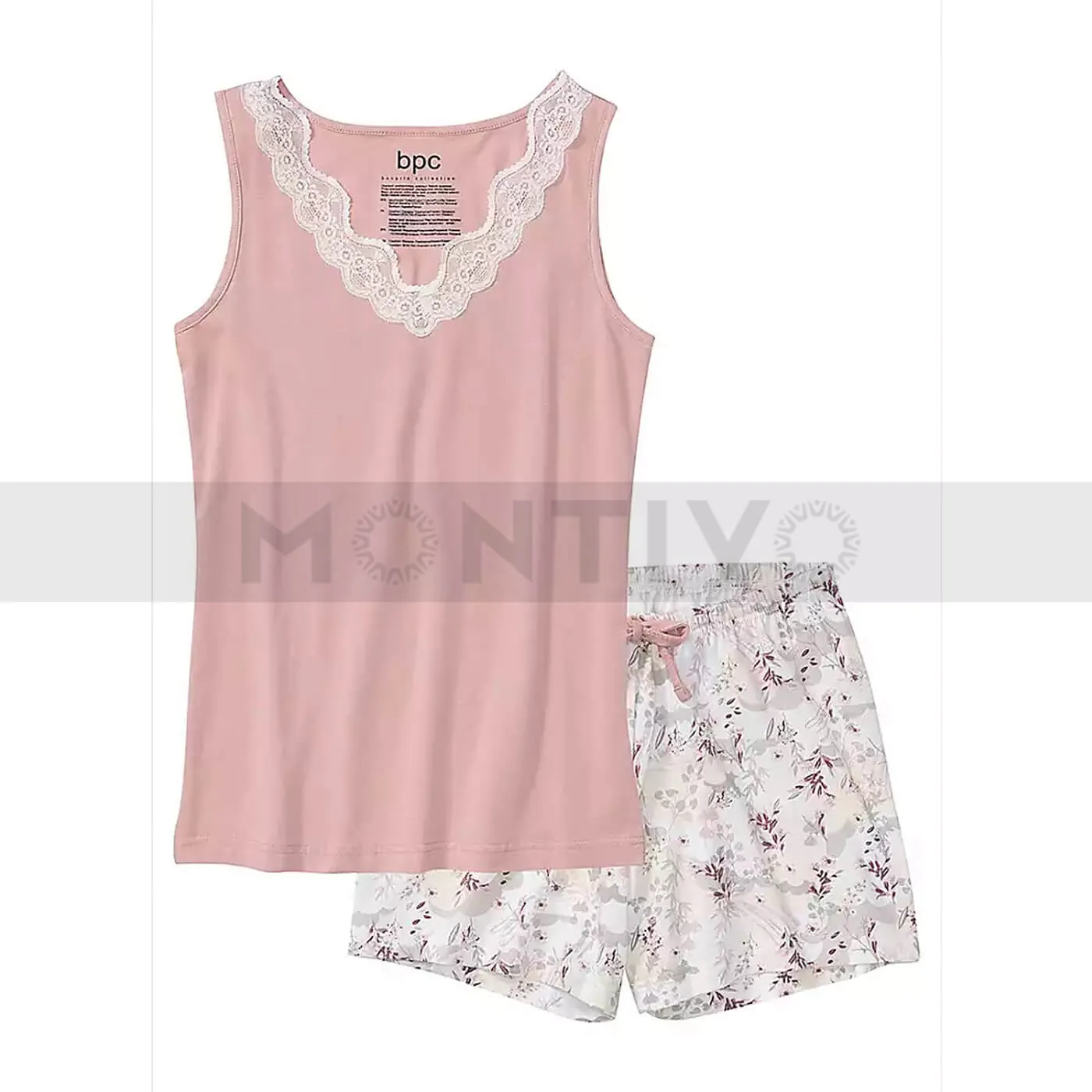 Pink Lace Trim Sleepwear Short Suit