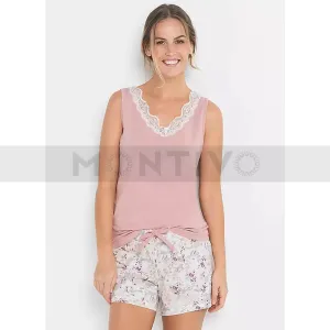 Pink Lace Trim Sleepwear Short Suit