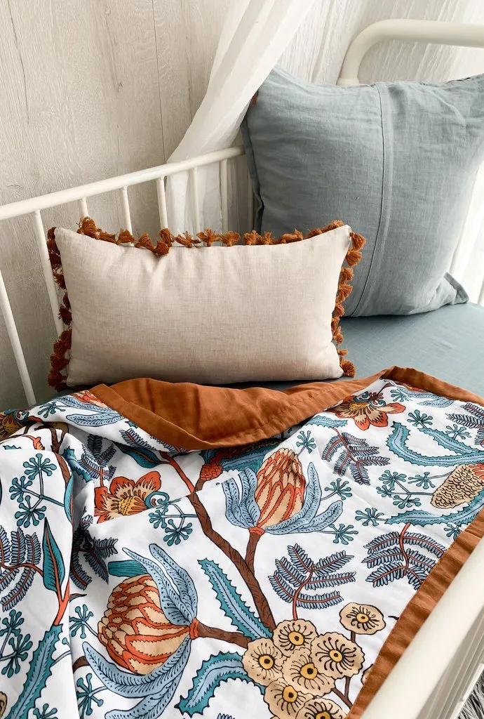 Reversible Wattle and Gum Cot Quilt by Pop Ya Tot
