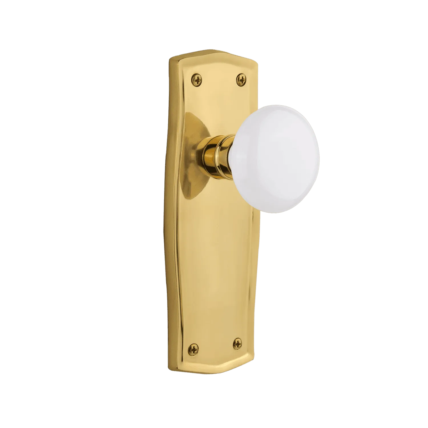 Prairie Long Plate with White Porcelain Knob in Unlacquered Brass