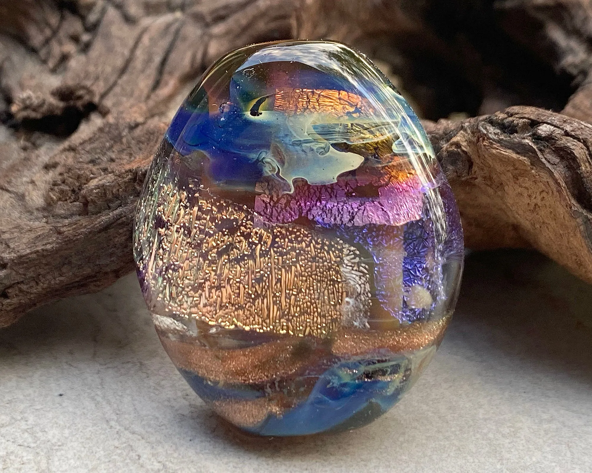 Purple & Gold Dichroic Organic Lampwork Focal Bead SRA