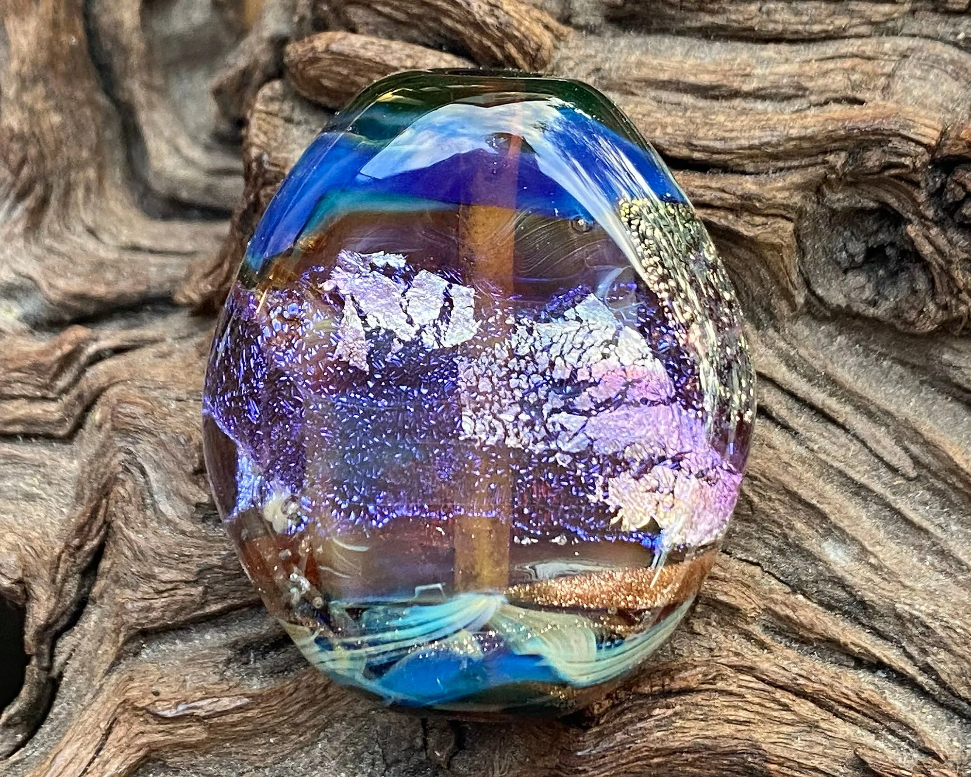 Purple & Gold Dichroic Organic Lampwork Focal Bead SRA