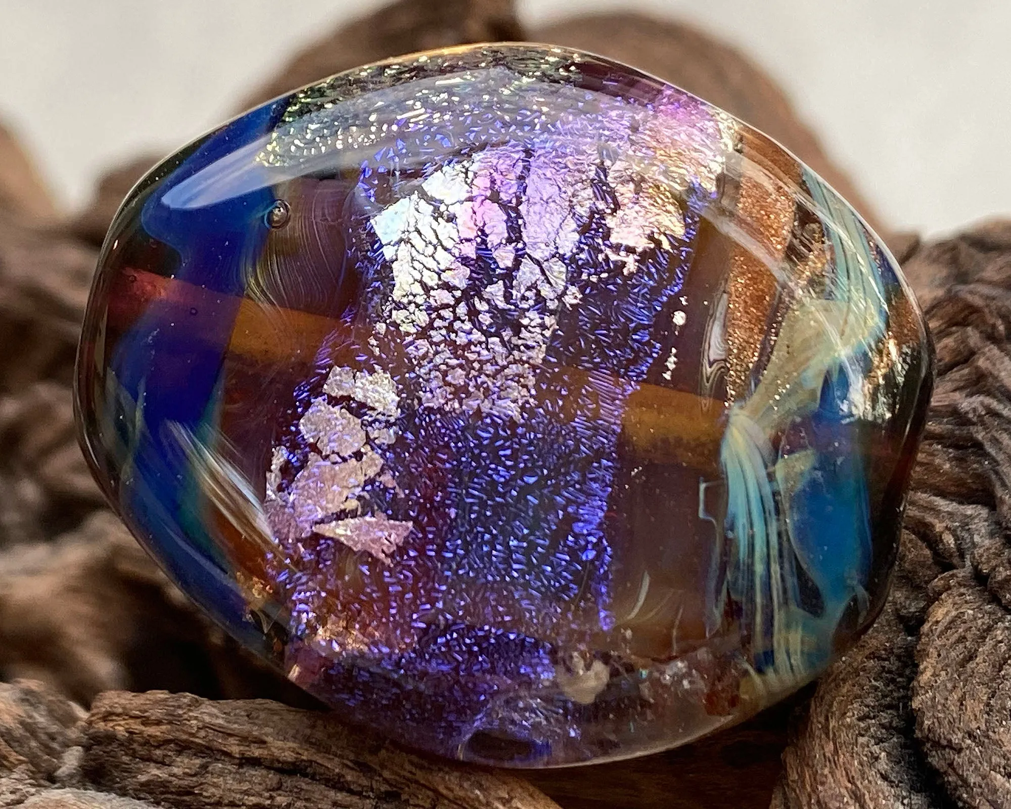Purple & Gold Dichroic Organic Lampwork Focal Bead SRA