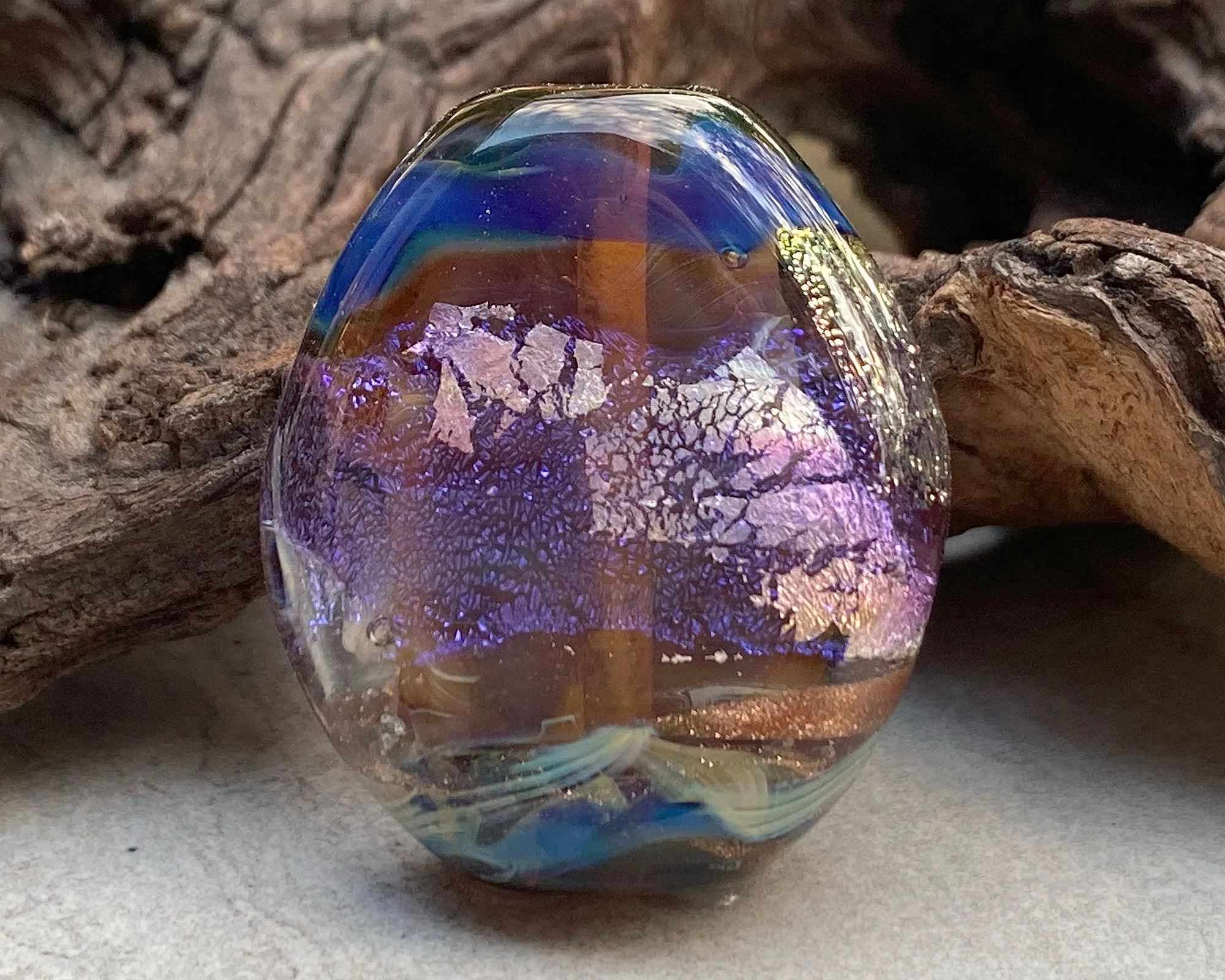 Purple & Gold Dichroic Organic Lampwork Focal Bead SRA