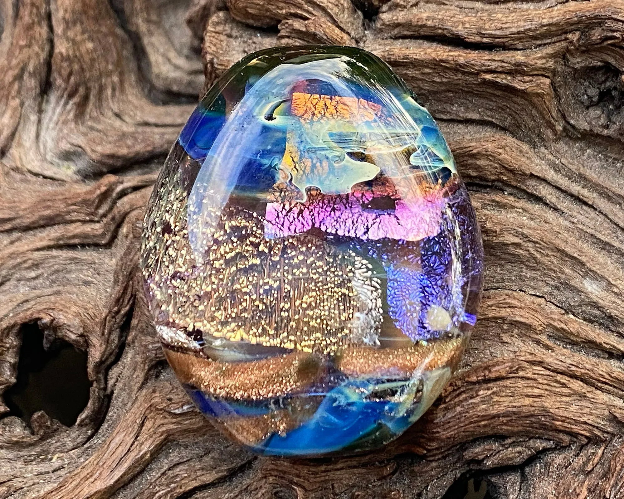 Purple & Gold Dichroic Organic Lampwork Focal Bead SRA