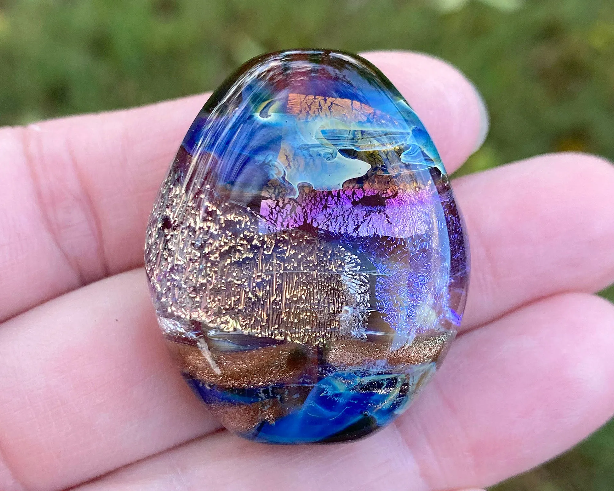 Purple & Gold Dichroic Organic Lampwork Focal Bead SRA