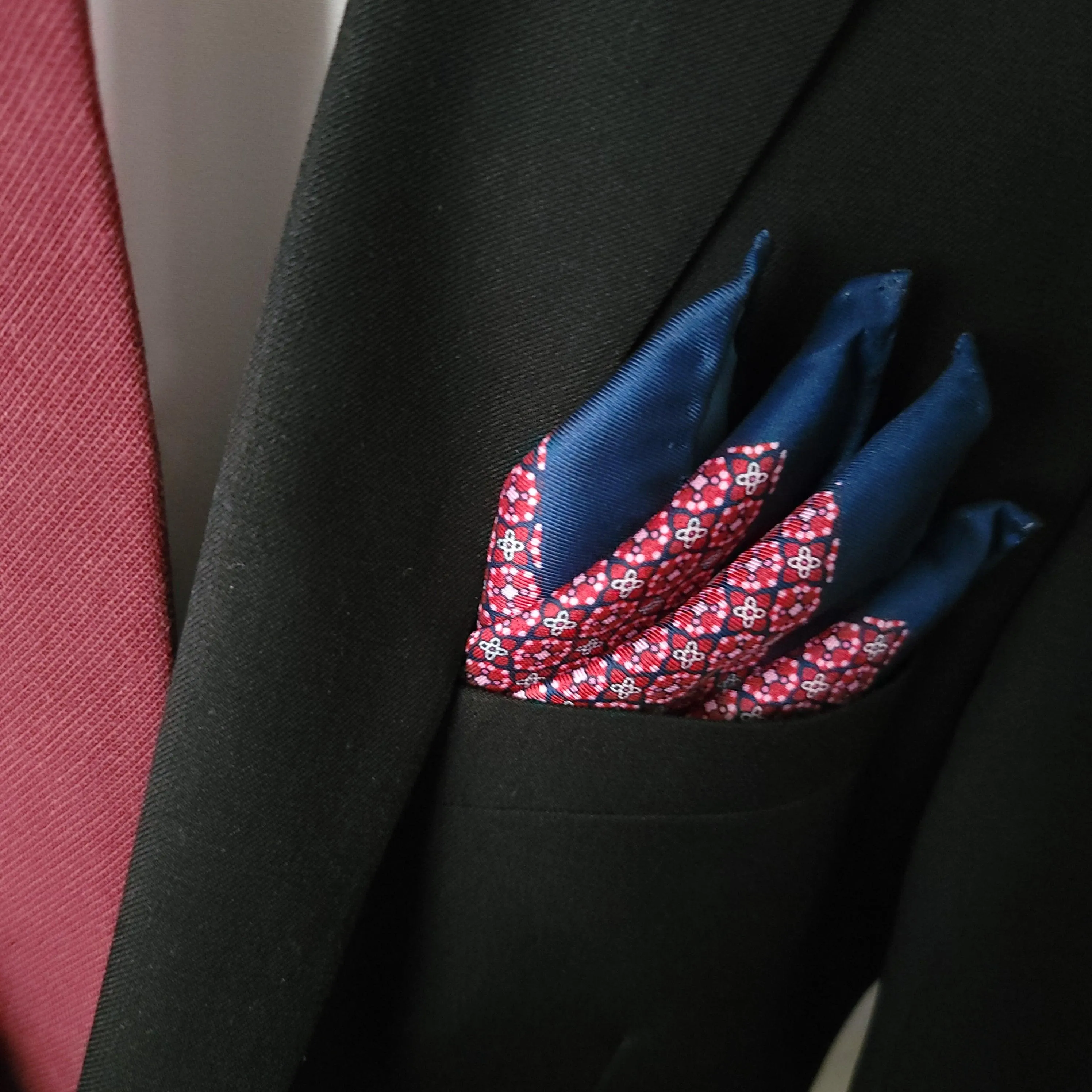 Red Pink Navy Blue Stylish and Elegant Silk Pocket Square